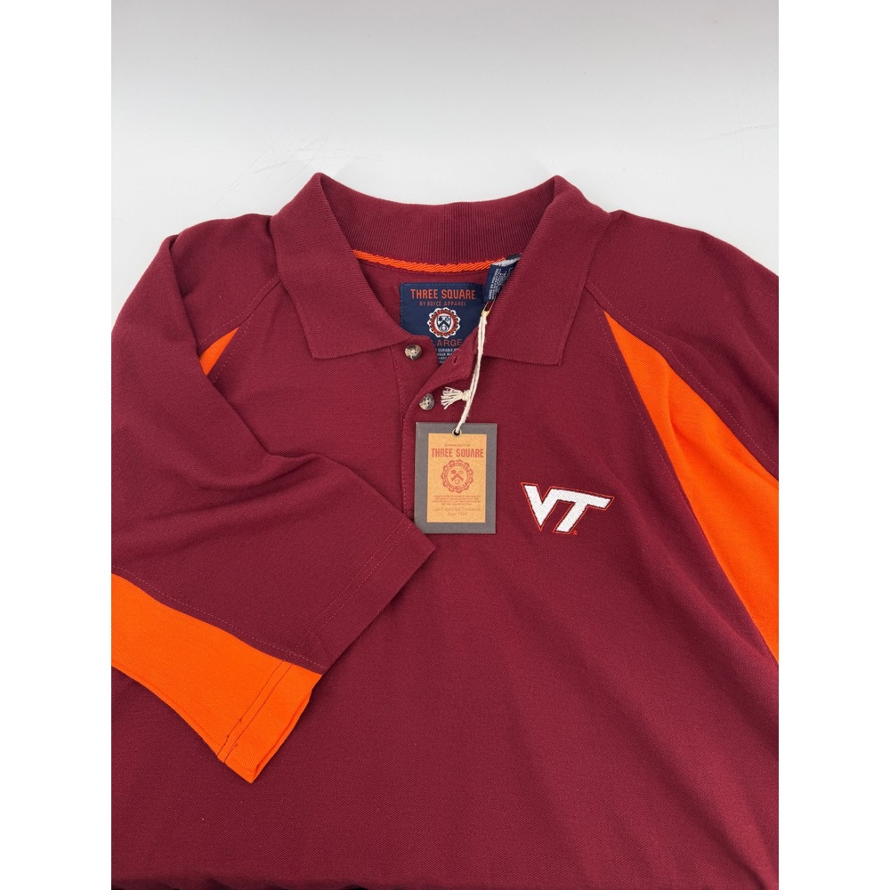 Three Square Virginia Tech Hokies Mens XL Maroon Orange Polo Shirt NCAA VT NEW
